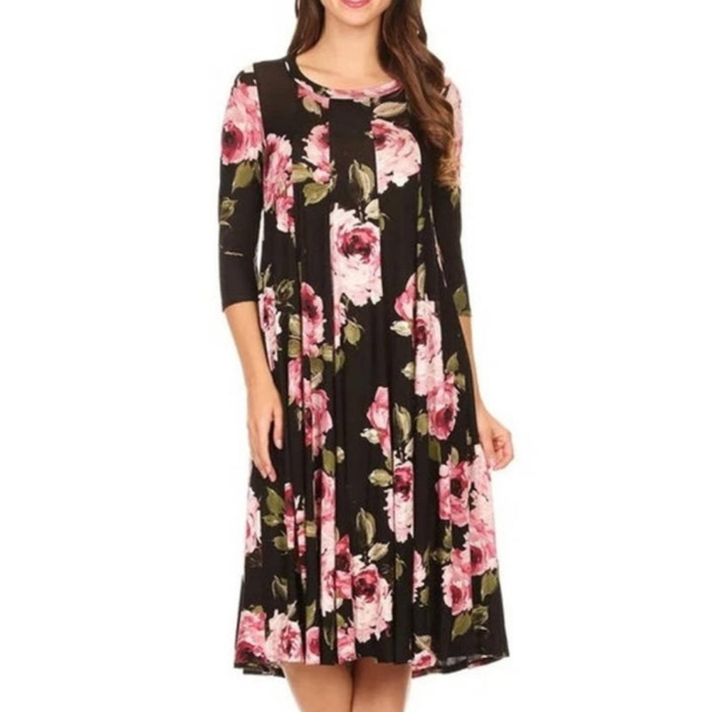(Brand New) Floral Print Dress Knee Length 3/4 Sleeve